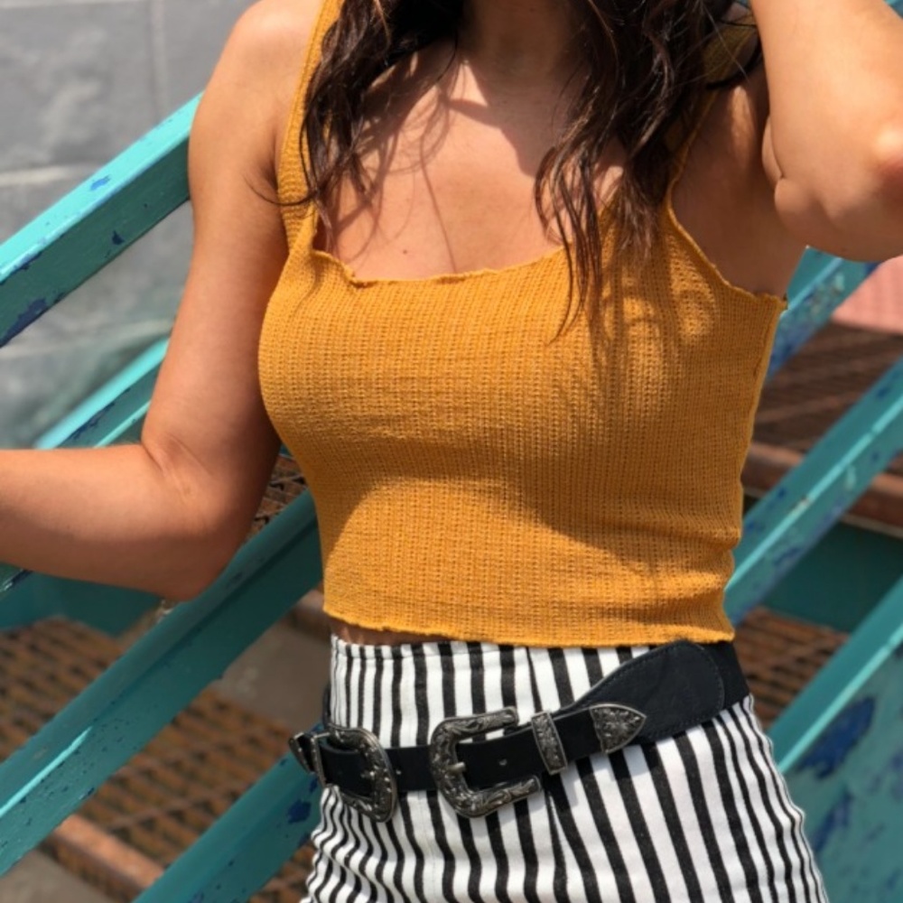 Mustard Waffle Crop Top